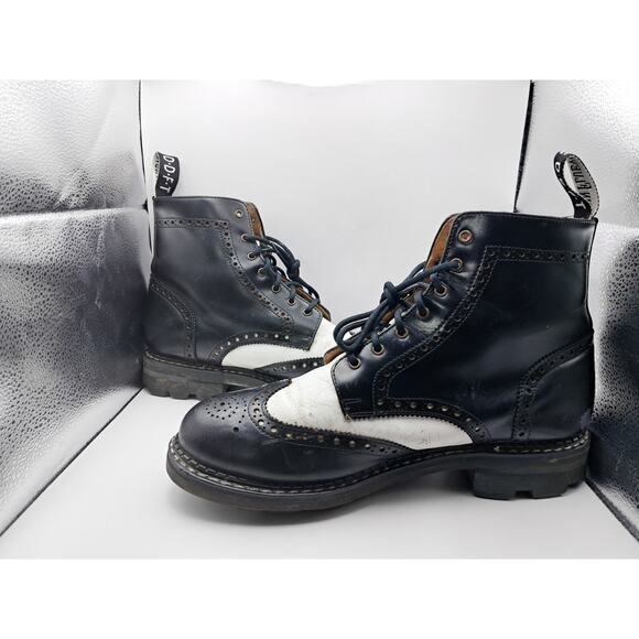 Size 11M - Vintage 80s John Fluevog Boots Black White Leather Two Tone Rare” - Picture 2 of 9